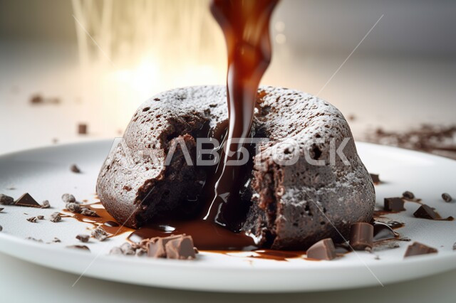  كيكة اسفنجية مرشوشة بالشوكولاتة الساخنة , حلويات وسكريات, حلا شرقي, حلوى مخبوزة , حلويات طازجة , خلفية بيضاء .