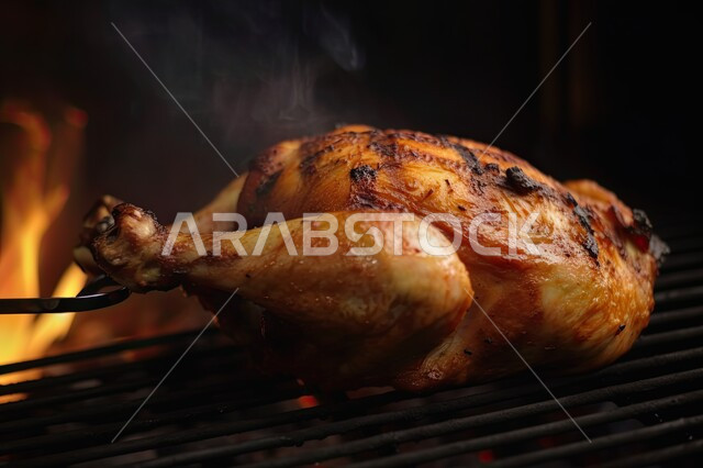 صورة مقرّبة لأفخاذ الدجاج المشوية بالنار , وجبة مشاوي, قطع الدجاج المشوي اللذيذ، وجبات الطعام الشهية، مطاعم وأكلات عربية شرقية، المأكولات العربية الشهية، مطعم المشاوي, خلفية سوداء