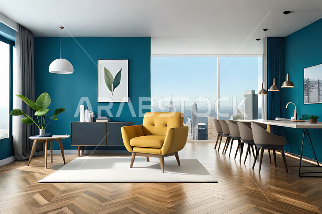 غرفة معيشة بتصاميم عصرية حديثه، لوحات فنية معلقة, ديكورات داخليه، غرفة جلوس, أثاث منزلي راقي، تصاميم عصرية فاخرة، شقق وفلل سكنية, فنادق ومنتجعات فاخره