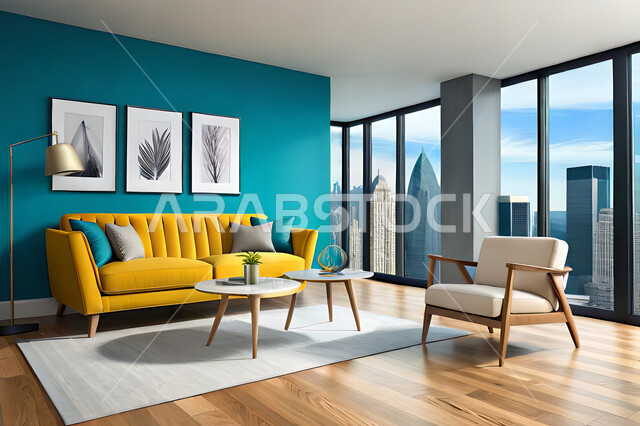 غرفة معيشة بتصاميم عصرية حديثه، لوحات فنية معلقة, ديكورات داخليه، غرفة جلوس, أثاث منزلي راقي، تصاميم عصرية فاخرة، شقق وفلل سكنية, فنادق ومنتجعات فاخره