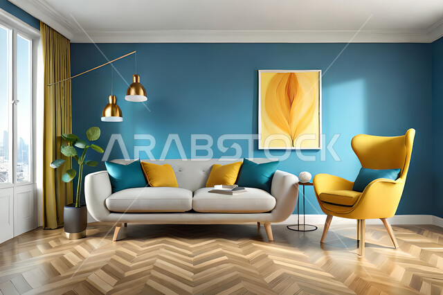 غرفة معيشة بتصاميم عصرية حديثه، لوحات فنية معلقة, ديكورات داخليه، غرفة جلوس, أثاث منزلي راقي، تصاميم عصرية فاخرة، شقق وفلل سكنية, فنادق ومنتجعات فاخره