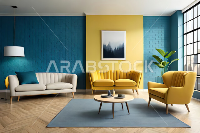 غرفة معيشة بتصاميم عصرية حديثه، لوحات فنية معلقة, ديكورات داخليه، غرفة جلوس, أثاث منزلي راقي، تصاميم عصرية فاخرة، شقق وفلل سكنية, فنادق ومنتجعات فاخره