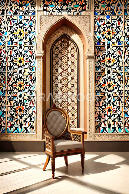 غرفة معيشة بتصاميم عصرية حديثه، زخارف عربية اسلامية, ديكورات داخليه، غرفة جلوس, تصاميم عصرية فاخرة، شقق وفلل سكنية, الفن الهندسي الاسلامي, باب خشبي ملون على الطراز العربي الاسلامي .