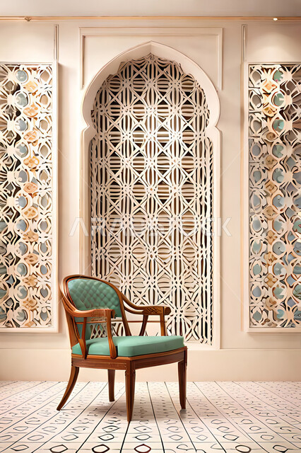 غرفة معيشة بتصاميم عصرية حديثه، زخارف عربية اسلامية, ديكورات داخليه، غرفة جلوس, تصاميم عصرية فاخرة، شقق وفلل سكنية, الفن الهندسي الاسلامي, باب خشبي ملون على الطراز العربي الاسلامي .