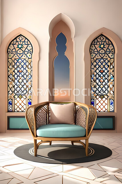 غرفة معيشة بتصاميم عصرية حديثه، زخارف عربية اسلامية, ديكورات داخليه، غرفة جلوس, تصاميم عصرية فاخرة، شقق وفلل سكنية, الفن الهندسي الاسلامي, باب خشبي ملون على الطراز العربي الاسلامي .