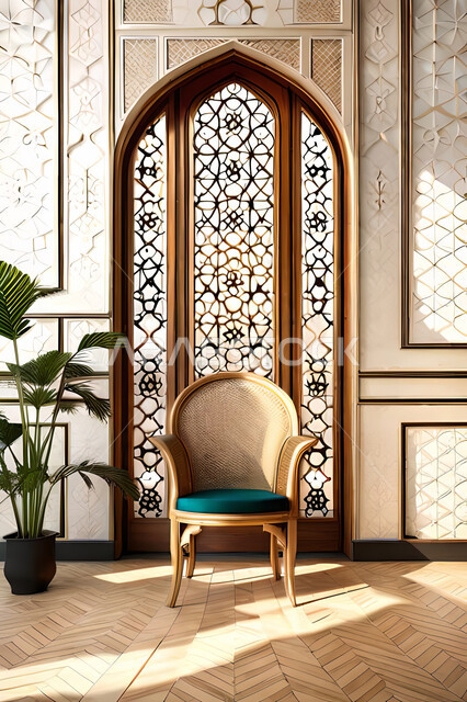 غرفة معيشة بتصاميم عصرية حديثه، زخارف عربية اسلامية, ديكورات داخليه، غرفة جلوس, تصاميم عصرية فاخرة، شقق وفلل سكنية, الفن الهندسي الاسلامي, باب خشبي ملون على الطراز العربي الاسلامي .