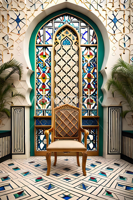 غرفة معيشة بتصاميم عصرية حديثه، زخارف عربية اسلامية, ديكورات داخليه، غرفة جلوس, تصاميم عصرية فاخرة، شقق وفلل سكنية, الفن الهندسي الاسلامي, باب خشبي ملون على الطراز العربي الاسلامي .