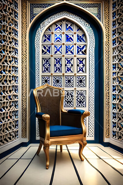 غرفة معيشة بتصاميم عصرية حديثه، زخارف عربية اسلامية, ديكورات داخليه، غرفة جلوس, تصاميم عصرية فاخرة، شقق وفلل سكنية, الفن الهندسي الاسلامي, باب خشبي ملون على الطراز العربي الاسلامي .