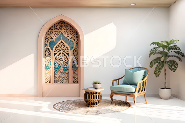 غرفة جلوس بتصاميم عصرية حديثه، نافذة خشبية على الطراز العربي الاسلامي , زخارف عربية اسلامية, ديكورات داخليه، غرفة معيشة, تصاميم عصرية فاخرة، شقق وفلل سكنية, الفن الهندسي الاسلامي