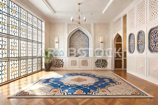 غرفة معيشة بتصاميم عصرية حديثه،  زخارف عربية اسلامية, ديكورات داخليه، غرفة جلوس, تصاميم عصرية فاخرة، شقق وفلل سكنية, الفن الهندسي الاسلامي, نافذة خشبية على الطراز  العربي الاسلامي .