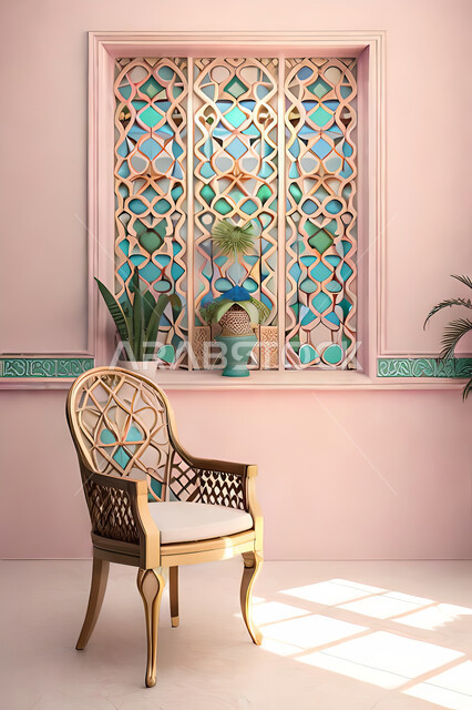 غرفة جلوس بتصاميم عصرية حديثه، نافذة خشبية على الطراز العربي الاسلامي , زخارف عربية اسلامية, ديكورات داخليه، غرفة معيشة, تصاميم عصرية فاخرة، شقق وفلل سكنية, الفن الهندسي الاسلامي