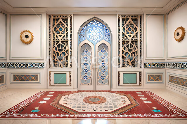باب خشبي ملون على الطراز العربي العريق, زخارف اسلامية, ديكورات داخلية, الفن الهندسي الاسلامي, تصاميم أبواب مزخرفة