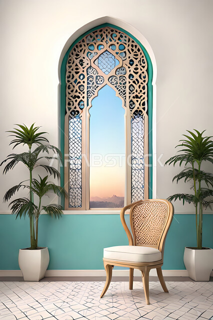 غرفة جلوس بتصاميم عصرية حديثه،  زخارف عربية اسلامية, ديكورات داخليه، غرفة معيشة, تصاميم عصرية فاخرة، شقق وفلل سكنية, الفن الهندسي الاسلامي, نافذة خشبية على الطراز  العربي الاسلامي .