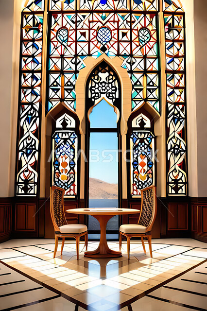 تصاميم عصرية حديثه لغرفة الطعام،  زخارف عربية اسلامية, ديكورات داخليه، غرفة طعام, تصاميم عصرية فاخرة، شقق وفلل سكنية, الفن الهندسي الاسلامي, نافذة خشبية على الطراز  العربي الاسلامي .