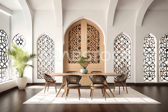 تصاميم عصرية حديثه لغرفة الطعام،  زخارف عربية اسلامية, ديكورات داخليه، غرفة طعام, تصاميم عصرية فاخرة، شقق وفلل سكنية, الفن الهندسي الاسلامي, نافذة خشبية على الطراز  العربي الاسلامي .