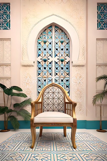 غرفة جلوس بتصاميم عصرية حديثه،  زخارف عربية اسلامية, ديكورات داخليه، غرفة معيشة, تصاميم عصرية فاخرة، شقق وفلل سكنية, الفن الهندسي الاسلامي, نافذة خشبية على الطراز  العربي الاسلامي .