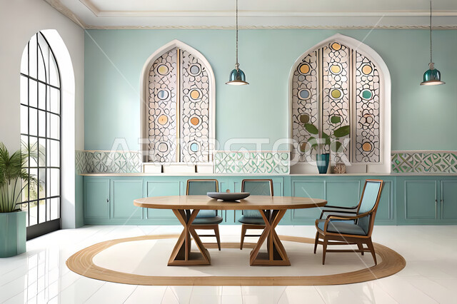 تصاميم عصرية حديثه لغرفة الطعام، ديكورات داخليه، غرفة طعام, زخارف عربية اسلامية, تصاميم عصرية فاخرة، شقق وفلل سكنية, الفن الهندسي الاسلامي, نافذة خشبية على الطراز  العربي الاسلامي .