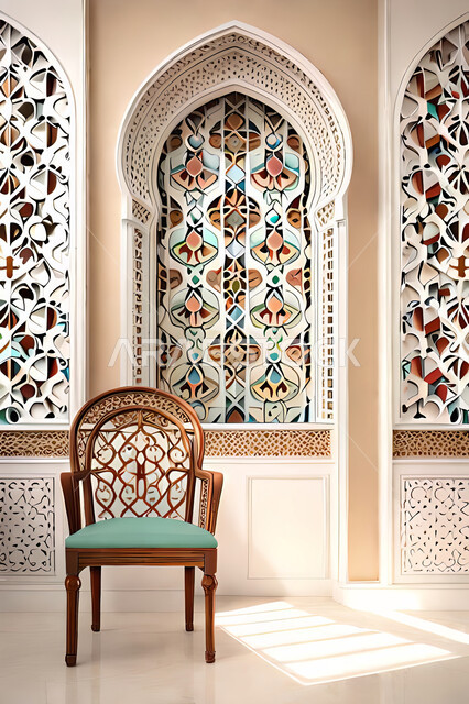 غرفة جلوس بتصاميم عصرية حديثه، ديكورات داخليه، غرفة معيشة, زخارف عربية اسلامية, تصاميم عصرية فاخرة، شقق وفلل سكنية, الفن الهندسي الاسلامي, نافذة خشبية على الطراز  العربي الاسلامي .