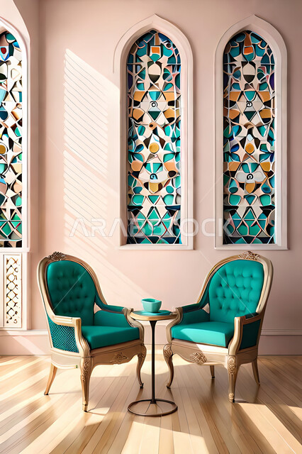 تصاميم عصرية حديثه لغرفة الطعام، ديكورات داخليه، غرفة طعام, زخارف عربية اسلامية, تصاميم عصرية فاخرة، شقق وفلل سكنية, الفن الهندسي الاسلامي, نافذة خشبية على الطراز  العربي الاسلامي .