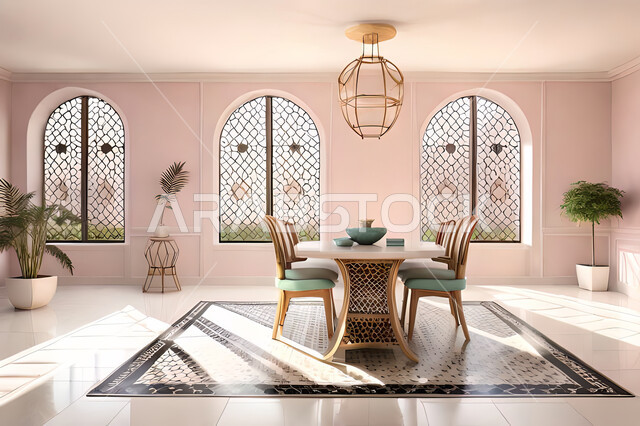 تصاميم عصرية حديثه لغرفة الطعام، ديكورات داخليه، زخارف عربية اسلامية, تصاميم عصرية فاخرة، شقق وفلل سكنية, الفن الهندسي الاسلامي, نافذة خشبية على الطراز  العربي الاسلامي .