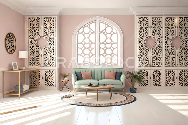 تصاميم عصرية حديثه، غرفه معيشة, ديكورات داخليه، غرفة جلوس, زخارف عربية اسلامية, تصاميم عصرية فاخرة، شقق وفلل سكنية, الفن الهندسي الاسلامي, نافذة خشبية على الطراز  العربي الاسلامي .