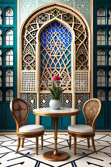 تصاميم عصرية حديثه لغرفة الطعام ، ديكورات داخليه، زخارف عربية اسلامية, تصاميم عصرية فاخرة، شقق وفلل سكنية, الفن الهندسي الاسلامي, نافذة خشبية على الطراز  العربي الاسلامي .