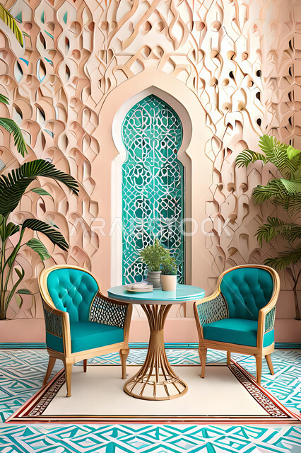 تصاميم عصرية حديثه لغرفة الطعام ، ديكورات داخليه، زخارف عربية اسلامية, تصاميم عصرية فاخرة، شقق وفلل سكنية, الفن الهندسي الاسلامي, نافذة خشبية على الطراز  العربي الاسلامي .