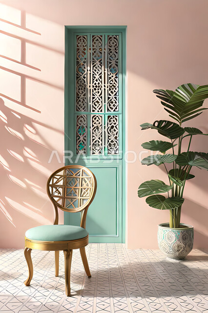 ديكورات داخلية, غرفة معيشة بتصاميم عصرية حديثه، باب خشبي ملون على الطراز العربي الاسلامي, زخارف عربية اسلامية، غرفة جلوس, تصاميم عصرية فاخرة، شقق وفلل سكنية, الفن الهندسي الاسلامي .