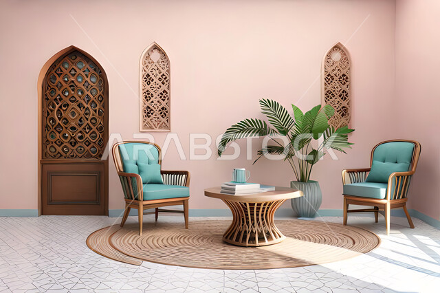 ديكورات داخلية, غرفة معيشة بتصاميم عصرية حديثه، باب خشبي ملون على الطراز العربي الاسلامي, زخارف عربية اسلامية، غرفة جلوس, تصاميم عصرية فاخرة، شقق وفلل سكنية, الفن الهندسي الاسلامي .