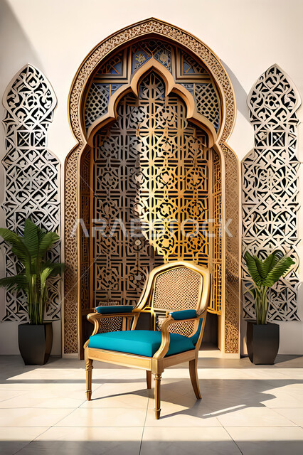 ديكورات داخلية, غرفة معيشة بتصاميم عصرية حديثه، باب خشبي ملون على الطراز العربي الاسلامي, زخارف عربية اسلامية، غرفة جلوس, تصاميم عصرية فاخرة، شقق وفلل سكنية, الفن الهندسي الاسلامي .