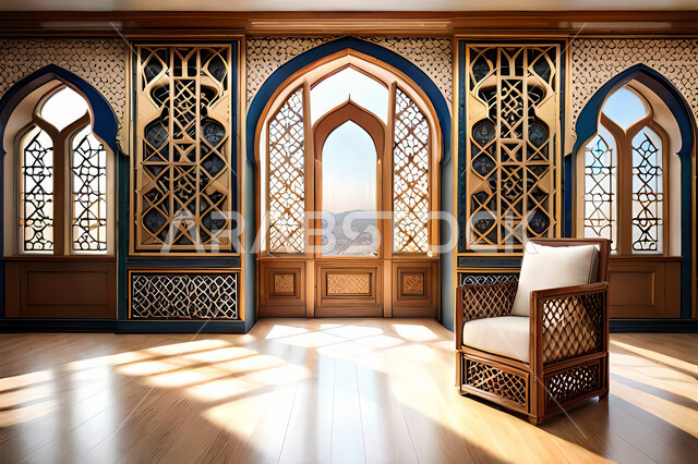 تصاميم عصرية حديثه، غرفة معيشة, باب خشبي ملون على الطراز العربي الاسلامي, زخارف عربية اسلامية, ديكورات داخليه، غرفة جلوس, تصاميم عصرية فاخرة، شقق وفلل سكنية, الفن الهندسي الاسلامي .