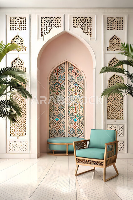 تصاميم عصرية حديثه، غرفة معيشة, باب خشبي ملون على الطراز العربي الاسلامي, زخارف عربية اسلامية, ديكورات داخليه، غرفة جلوس, تصاميم عصرية فاخرة، شقق وفلل سكنية, الفن الهندسي الاسلامي .