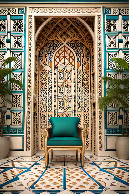 ديكورات داخلية, غرفة معيشة بتصاميم عصرية حديثه، باب خشبي ملون على الطراز العربي الاسلامي, زخارف عربية اسلامية، غرفة جلوس, تصاميم عصرية فاخرة، شقق وفلل سكنية, الفن الهندسي الاسلامي .