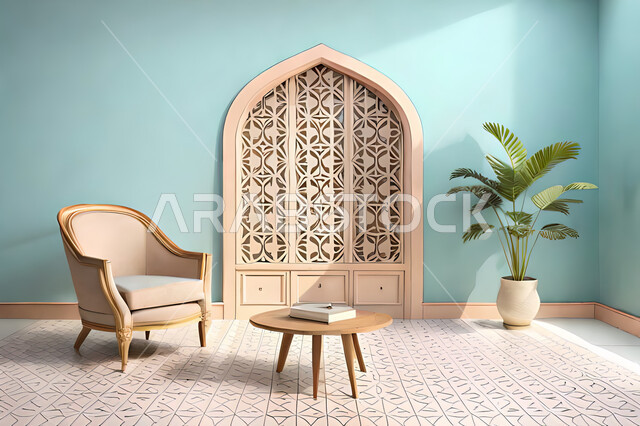 ديكورات داخلية, غرفة معيشة بتصاميم عصرية حديثه، باب خشبي ملون على الطراز العربي الاسلامي, زخارف عربية اسلامية، غرفة جلوس, تصاميم عصرية فاخرة، شقق وفلل سكنية, الفن الهندسي الاسلامي .