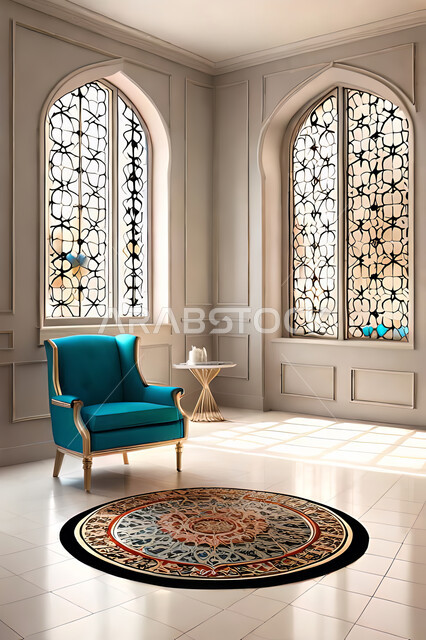 ديكورات داخلية, غرفة معيشة بتصاميم عصرية حديثه، باب خشبي ملون على الطراز العربي الاسلامي, زخارف عربية اسلامية، غرفة جلوس, تصاميم عصرية فاخرة، شقق وفلل سكنية, الفن الهندسي الاسلامي .