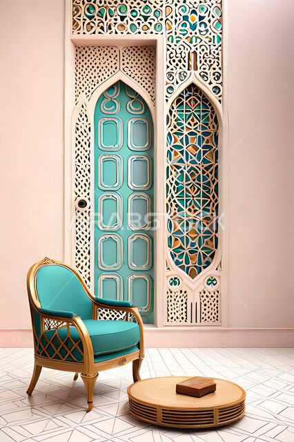 ديكورات داخلية, غرفة معيشة بتصاميم عصرية حديثه، باب خشبي ملون على الطراز العربي الاسلامي, زخارف عربية اسلامية، غرفة جلوس, تصاميم عصرية فاخرة، شقق وفلل سكنية, الفن الهندسي الاسلامي .