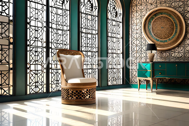 ديكورات داخلية, غرفة معيشة بتصاميم عصرية حديثه، باب خشبي ملون على الطراز العربي الاسلامي, زخارف عربية اسلامية، غرفة جلوس, تصاميم عصرية فاخرة، شقق وفلل سكنية, الفن الهندسي الاسلامي .