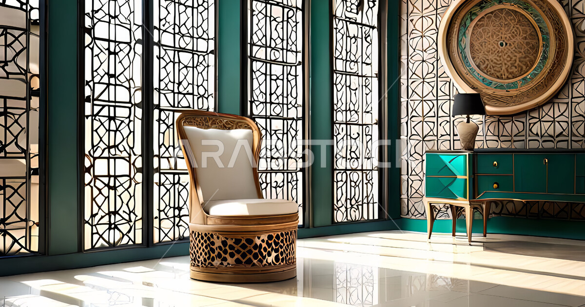 Living room with modern modern designs, Islamic geometric art, Arab