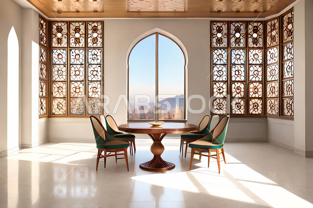 غرفة طعام بتصاميم عصرية حديثه،الفن الهندسي الاسلامي, زخارف عربية اسلامية, ديكورات داخليه، غرفة جلوس, تصاميم عصرية فاخرة، شقق وفلل سكنية .