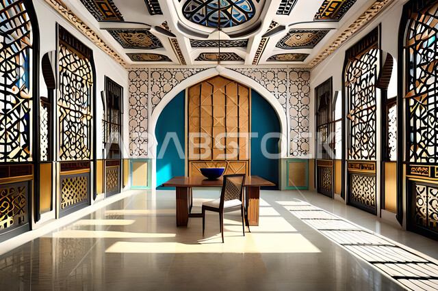 غرفة طعام بتصاميم عصرية حديثه،الفن الهندسي الاسلامي, زخارف عربية اسلامية, ديكورات داخليه، غرفة جلوس, تصاميم عصرية فاخرة، شقق وفلل سكنية .