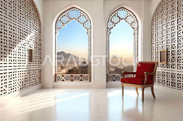 ديكورات داخلية, غرفة معيشة بتصاميم عصرية حديثه، باب خشبي ملون على الطراز العربي الاسلامي, زخارف عربية اسلامية، غرفة جلوس, تصاميم عصرية فاخرة، شقق وفلل سكنية, الفن الهندسي الاسلامي .