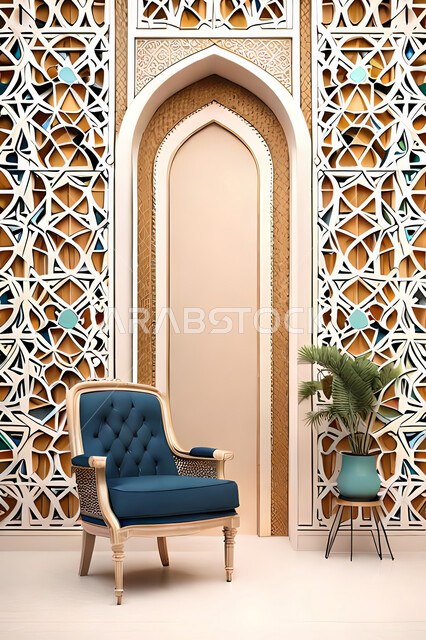 Living room with modern modern designs, Islamic geometric art, Arab-Islamic motifs, interior decorations, living room, luxurious modern designs, apartments and villas.