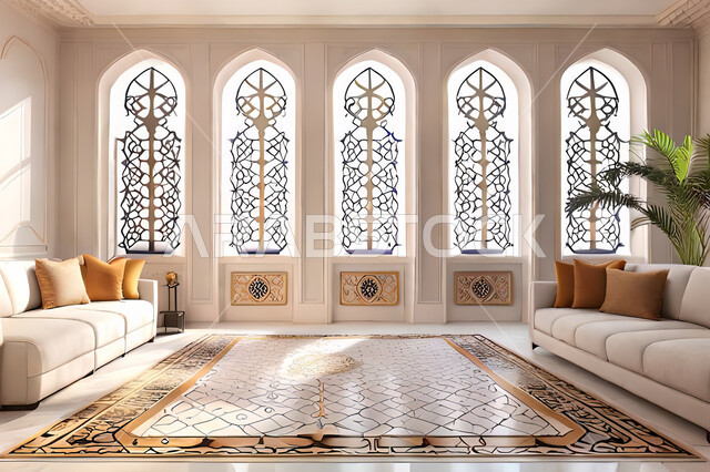 Living room with modern modern designs, Islamic geometric art, Arab-Islamic motifs, interior decorations, living room, luxurious modern designs, apartments and villas.