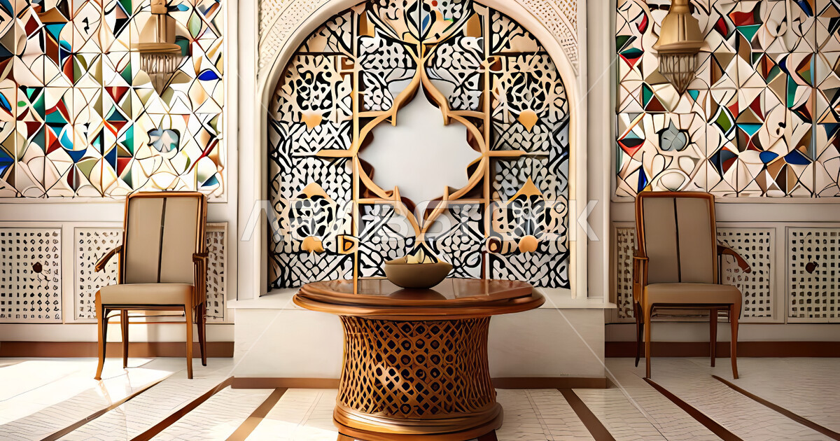 Living room with modern modern designs, Islamic geometric art, Arab
