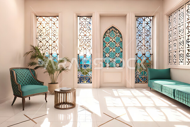 غرفة نوم بتصاميم عصرية حديثه،  تصاميم عصرية فاخرة, باب خشبي ملون على الطراز العربي الاسلامي, الفن الهندسي الاسلامي, زخارف عربية اسلامية, ديكورات داخليه، شقق وفلل سكنية .