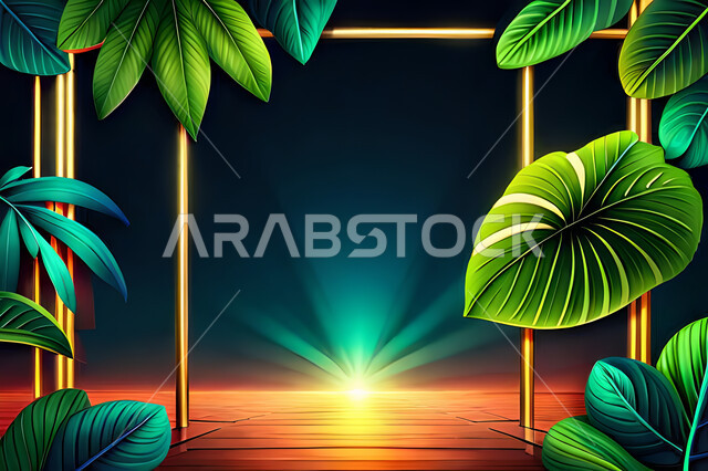 ورق شجر بأشكال متنوعة, خلفية اطار ملون , الأوراق الاستوائية ، خلفية باللون الاخضر ، خلفيات حديثة , خلفيات أوراق الشجر .