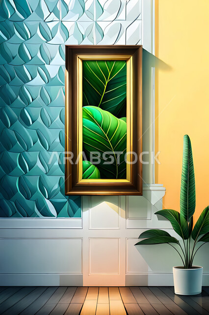 خلفيات أوراق الشجر, خلفية اطار خشبي , ورق شجر بأشكال متنوعة, الأوراق الاستوائية ، خلفية باللون الاخضر ، خلفيات حديثة  .