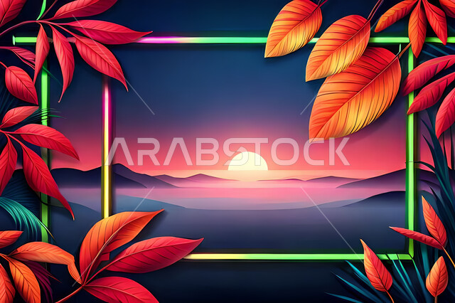  خلفيات حديثة, خلفية اطار ملون , الأوراق الاستوائية ، خلفية الطبيعة، ورق شجر بأشكال مختلفة, خلفيات, أوراق الشجر .