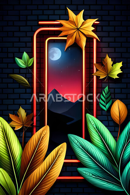 خلفية اطار ملون , الأوراق الاستوائية ، خلفية باللون الاخضر، خلفيات حديثة ، ورق شجر بأشكال مختلفة, خلفيات, أوراق الشجر .