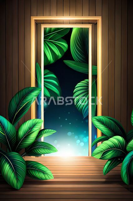 خلفية اطار ملون , الأوراق الاستوائية ، خلفية باللون الاخضر، خلفيات حديثة ، ورق شجر بأشكال مختلفة, خلفيات, أوراق الشجر .